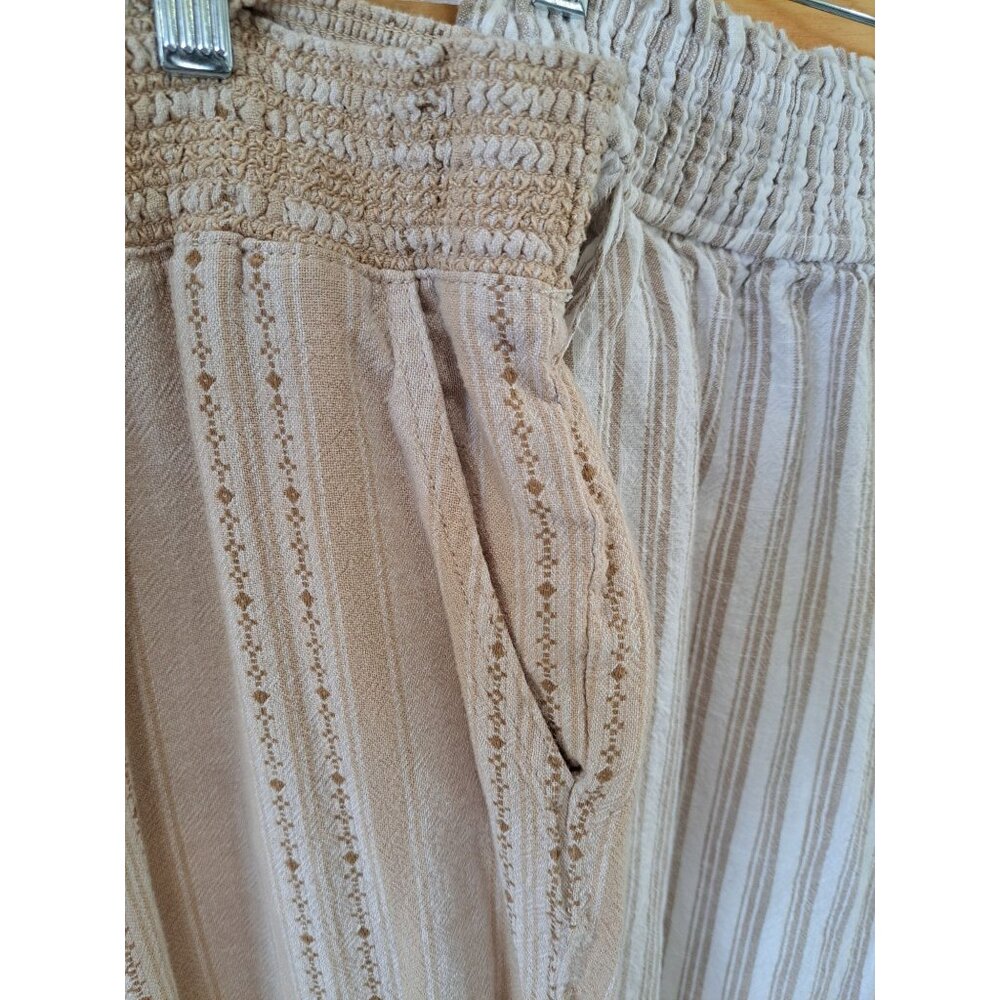Lot of 2 Linen Blend XXl Striped Beige Elastic Waist Pants Women's Summer - Picture 3 of 15